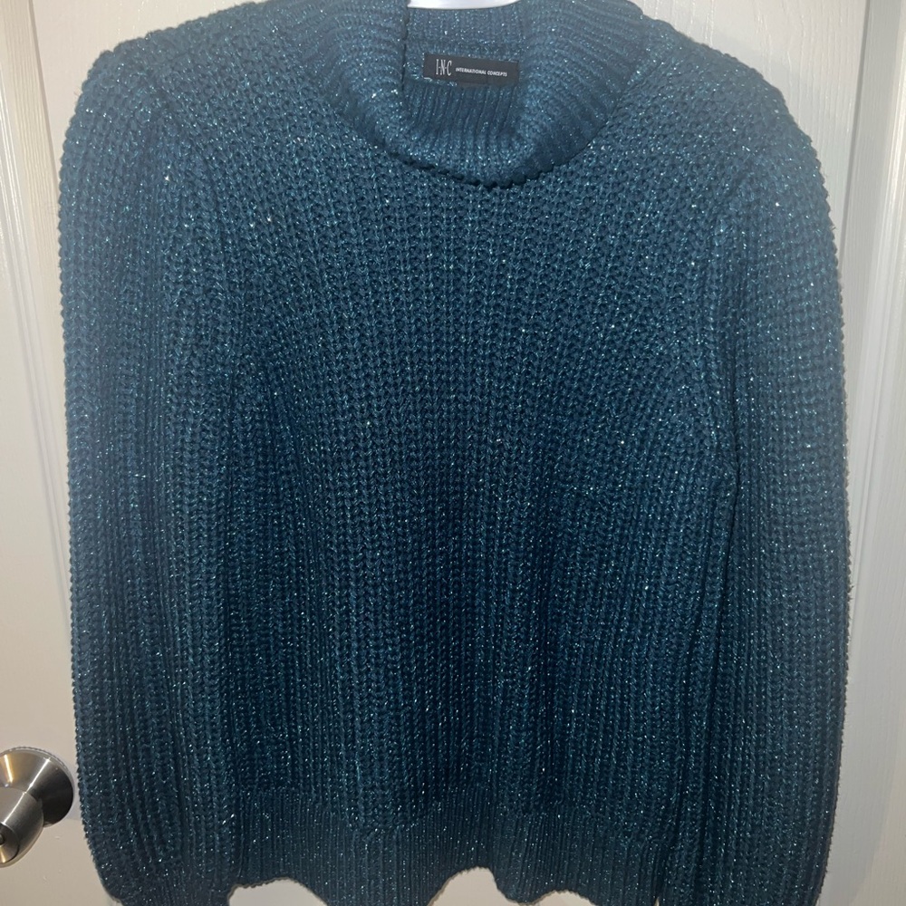 INC International Concepts Teal Metallic Rib Knit Sweater